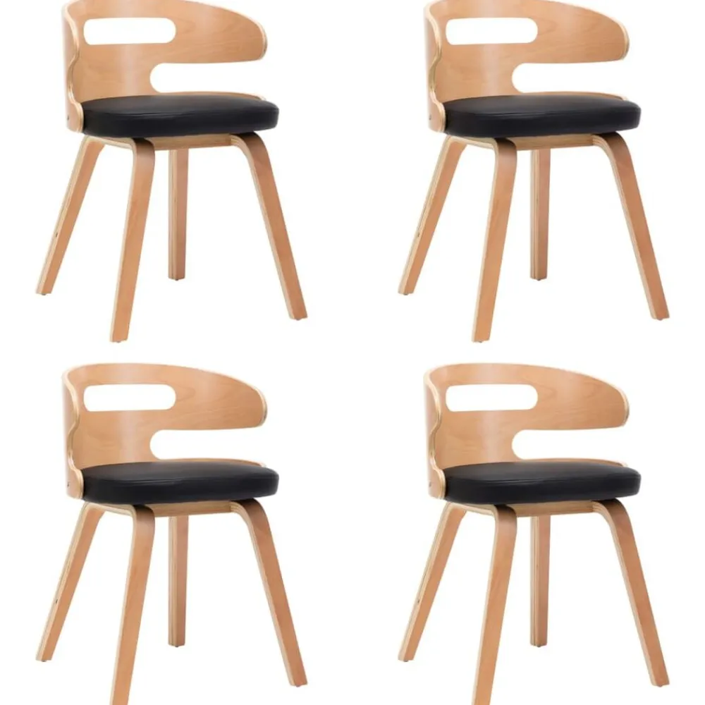 vidaXL Sillas-Sillas de comedor 4 uds madera curvada cuero sintético negro