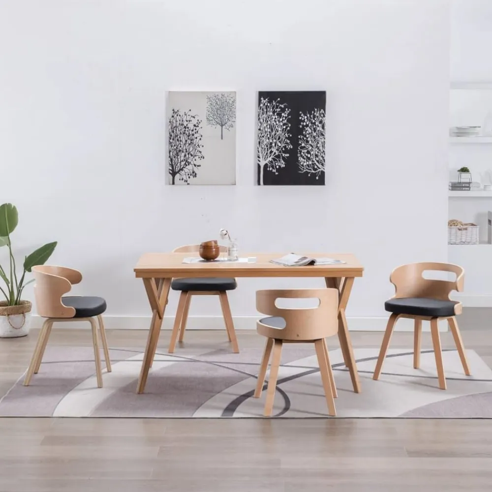 vidaXL Sillas-Sillas de comedor 4 uds madera curvada cuero sintético negro