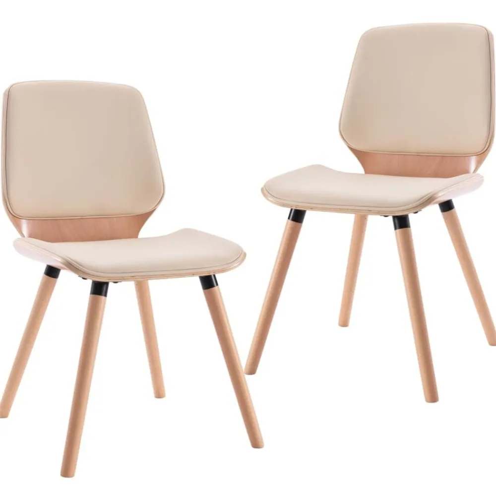 vidaXL Sillas de comedor 2 unidades cuero sintético crema marrón claro y crema