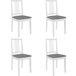 vidaXL Sillas-Sillas de comedor con cojines 4 unidades madera maciza blanca