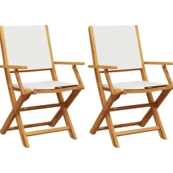 vidaXL Sillas de jardín 2 uds madera maciza acacia y tela blanco Crema Sale