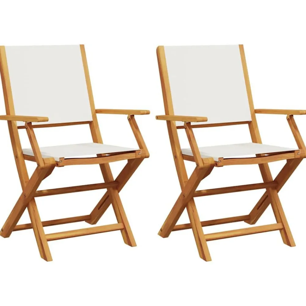 vidaXL Sillas de jardín 2 uds madera maciza acacia y tela blanco Crema Sale