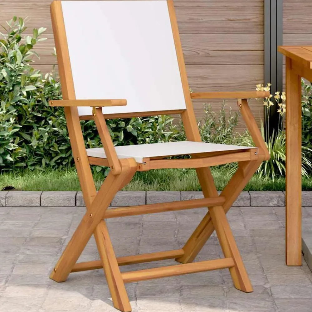 vidaXL Sillas de jardín 2 uds madera maciza acacia y tela blanco Crema Sale
