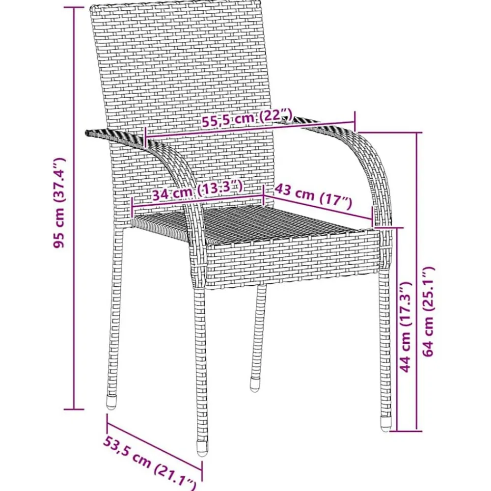 vidaXL Muebles De Jardín-Sillas de jardín apilables 2 unidades ratán sintético