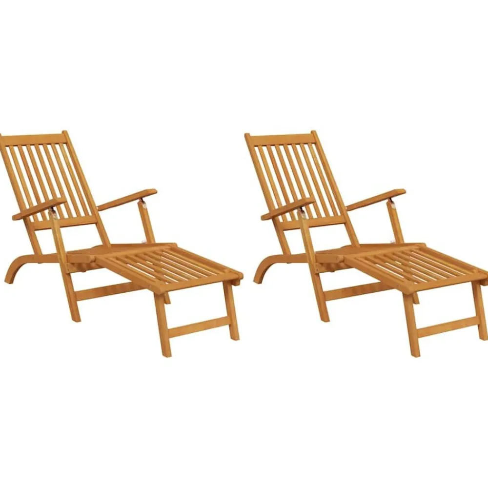 vidaXL Sillas de jardín con reposapiés 2 uds madera maciza de acacia Discount