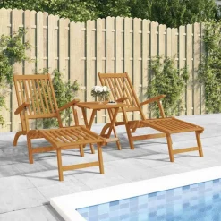 vidaXL Sillas de jardín con reposapiés 2 uds madera maciza de acacia Discount