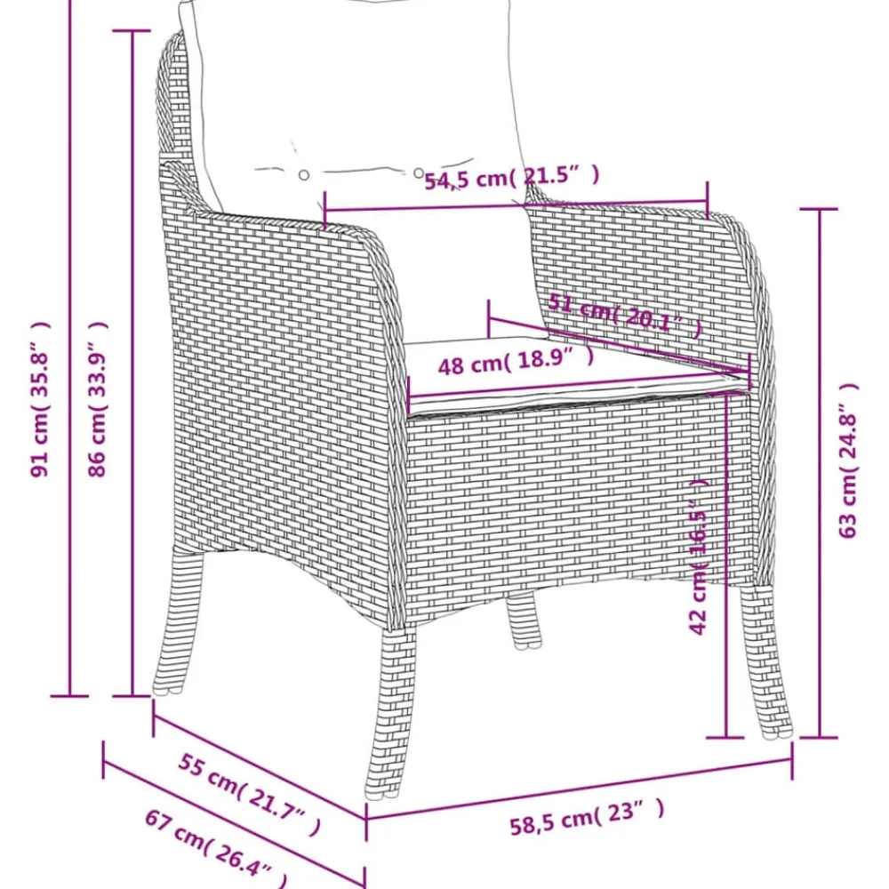 vidaXL Muebles De Jardín-Sillas de jardín con cojines 2 unidades ratán sintético marrón