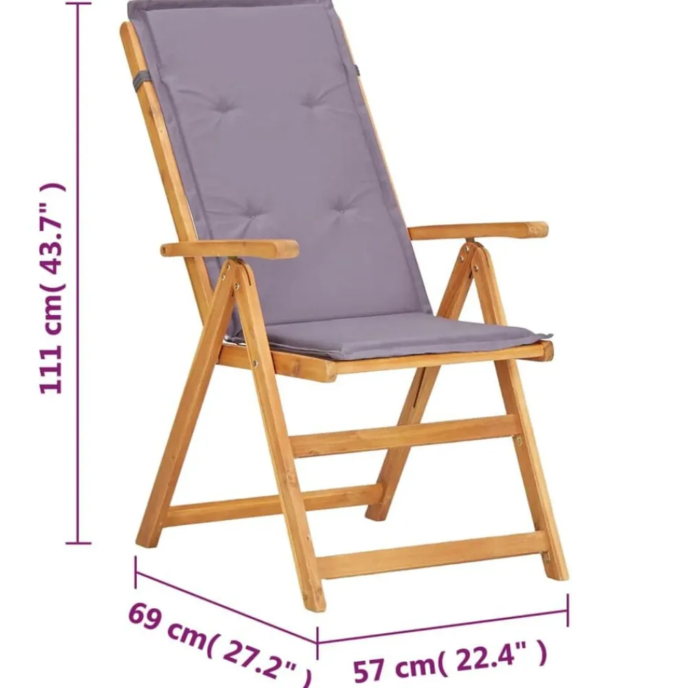 vidaXL Muebles De Jardín-Sillas de jardín reclinables 2 uds madera acacia maciza marrón