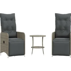 vidaXL Sillas de jardín reclinables con mesa 2 uds ratán PE Gris Outlet