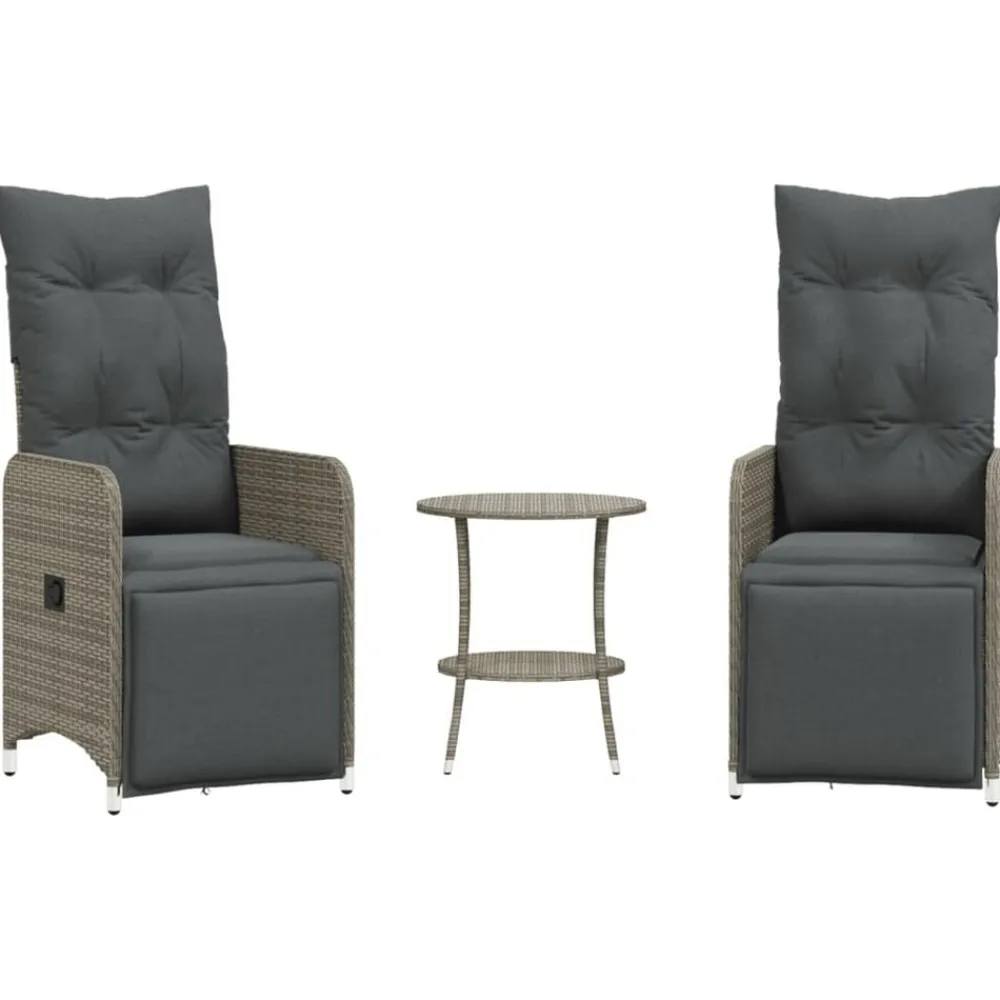 vidaXL Sillas de jardín reclinables con mesa 2 uds ratán PE Gris Outlet