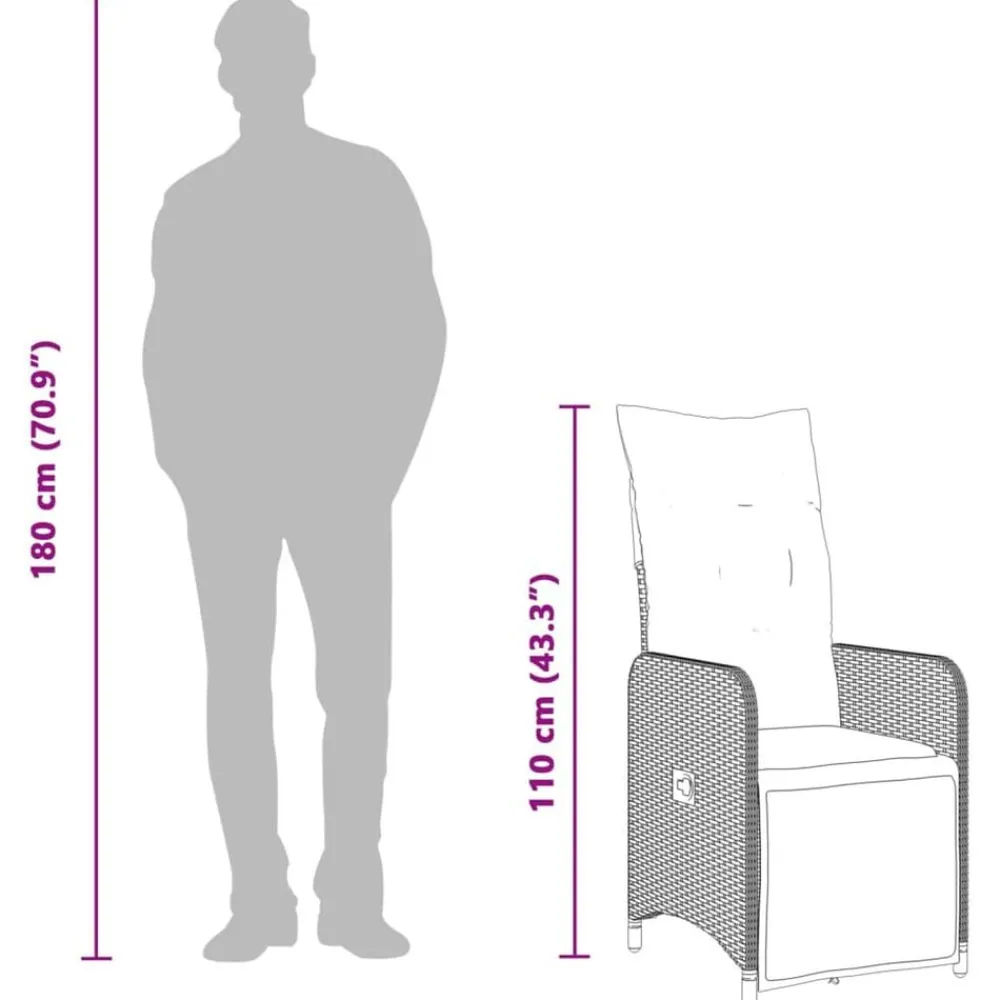 vidaXL Sillas de jardín reclinables con mesa 2 uds ratán PE Gris Outlet
