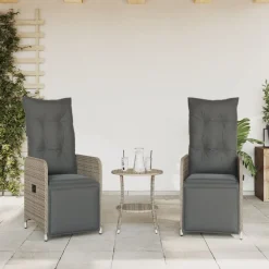 vidaXL Sillas de jardín reclinables con mesa 2 uds ratán PE Gris Outlet