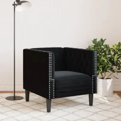 vidaXL Sillón Chesterfield de terciopelo Negro Discount