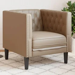 vidaXL Sofás-Sillón Chesterfield de cuero artificial marrón