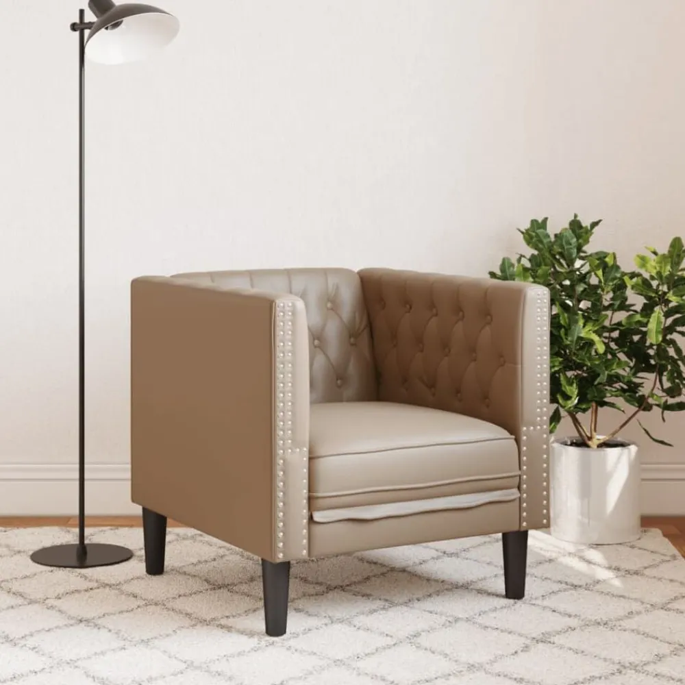 vidaXL Sofás-Sillón Chesterfield de cuero artificial marrón