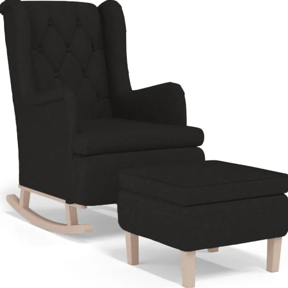 vidaXL Sillón con patas mecedoras y taburete de tela Negro Sale