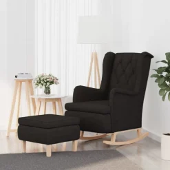vidaXL Sillón con patas mecedoras y taburete de tela Negro Sale