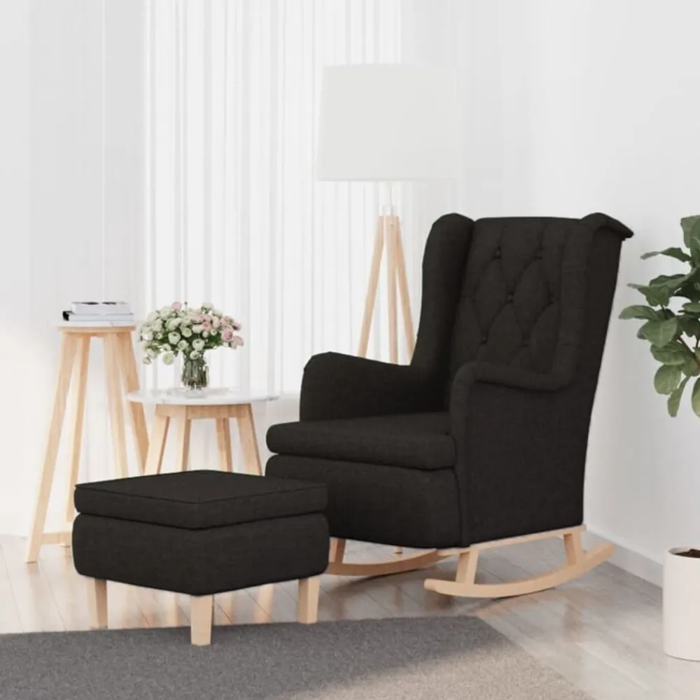 vidaXL Sillón con patas mecedoras y taburete de tela Negro Sale