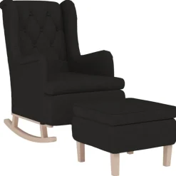 vidaXL Sillón con patas mecedoras y taburete de tela Negro Sale