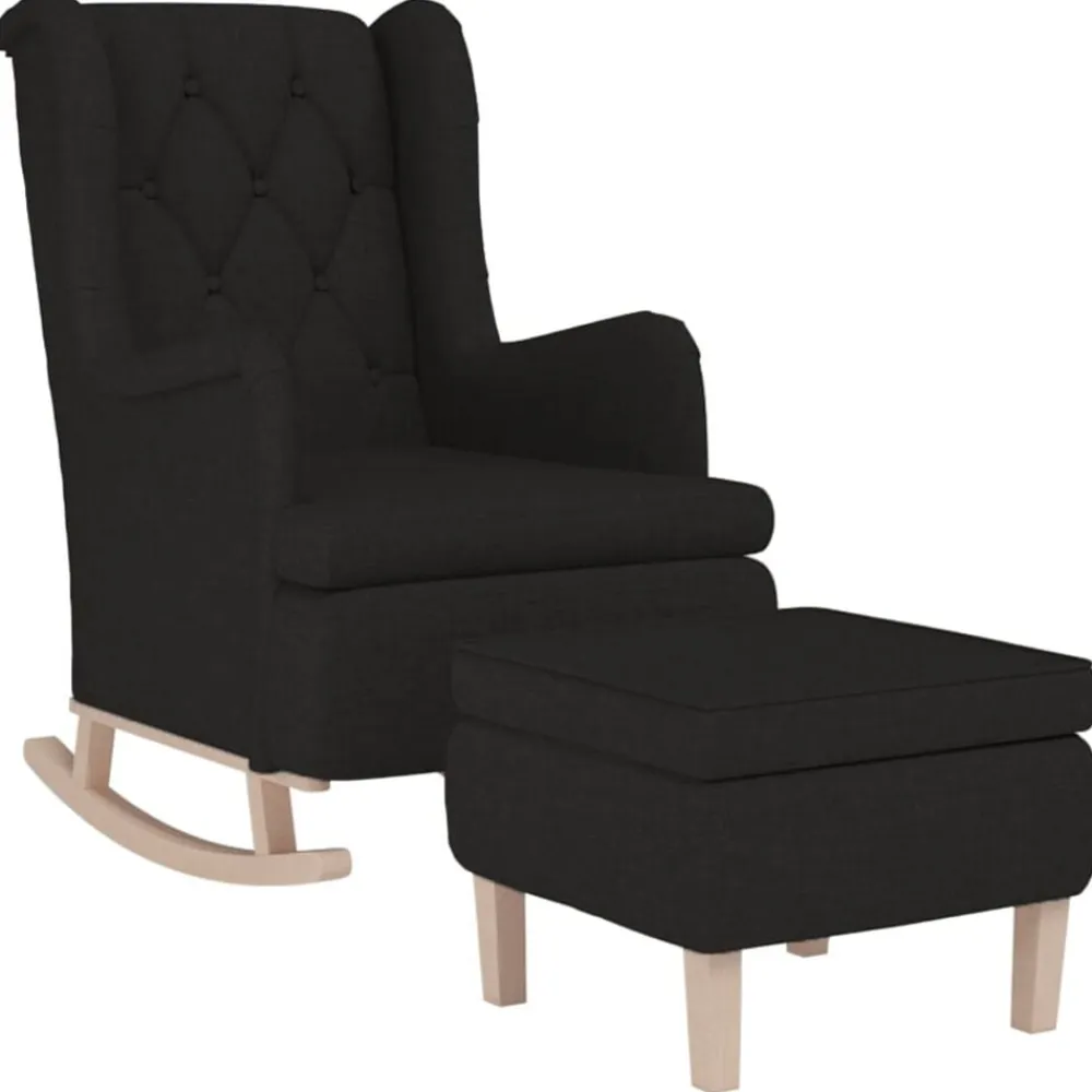 vidaXL Sillón con patas mecedoras y taburete de tela Negro Sale