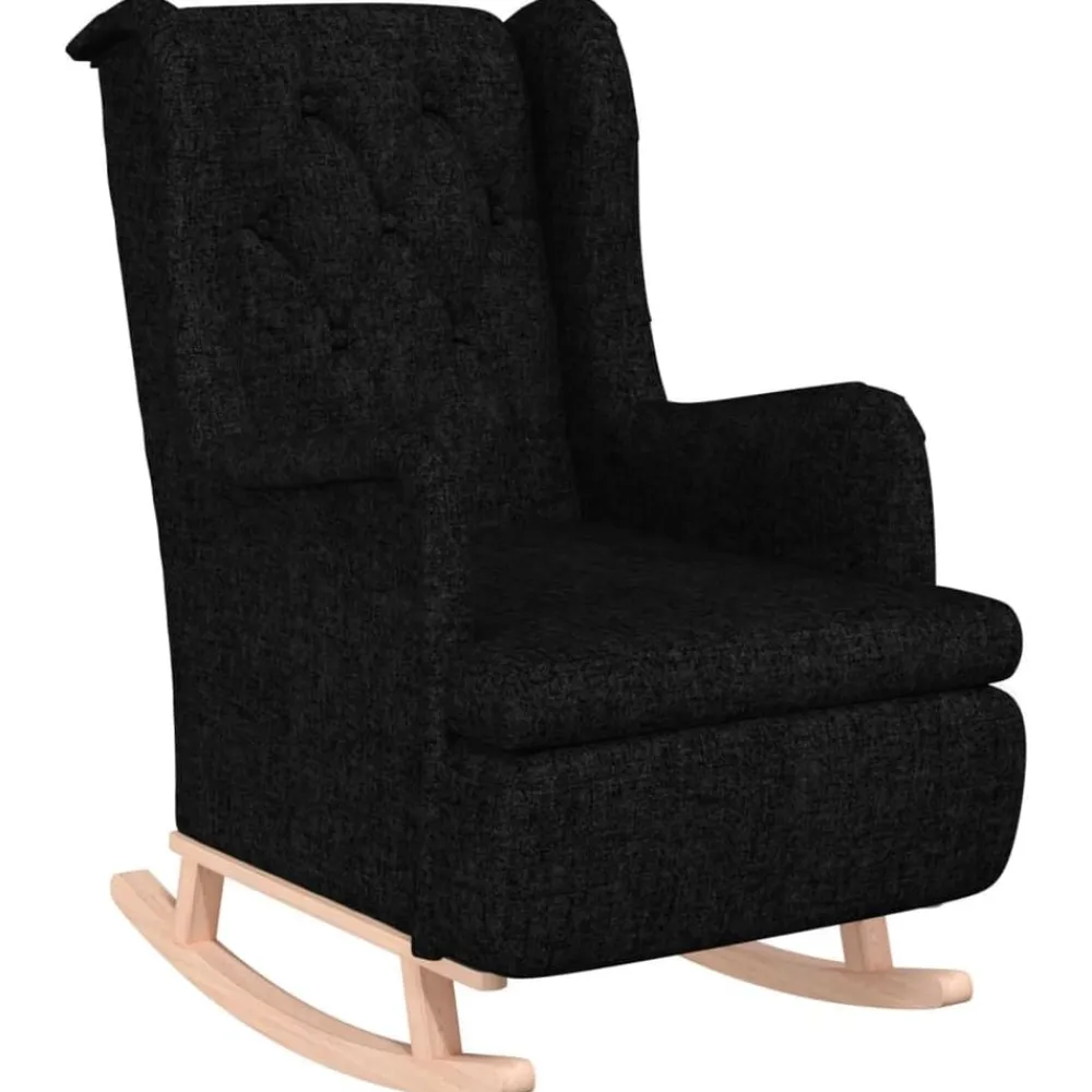 vidaXL Sillón con patas mecedoras y taburete de tela Negro Sale
