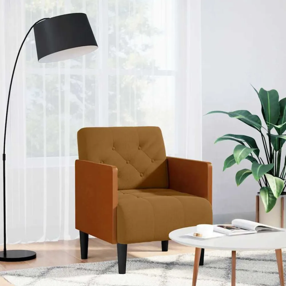 vidaXL Sillón con reposabrazos de terciopelo marrón 55 cm Marrón