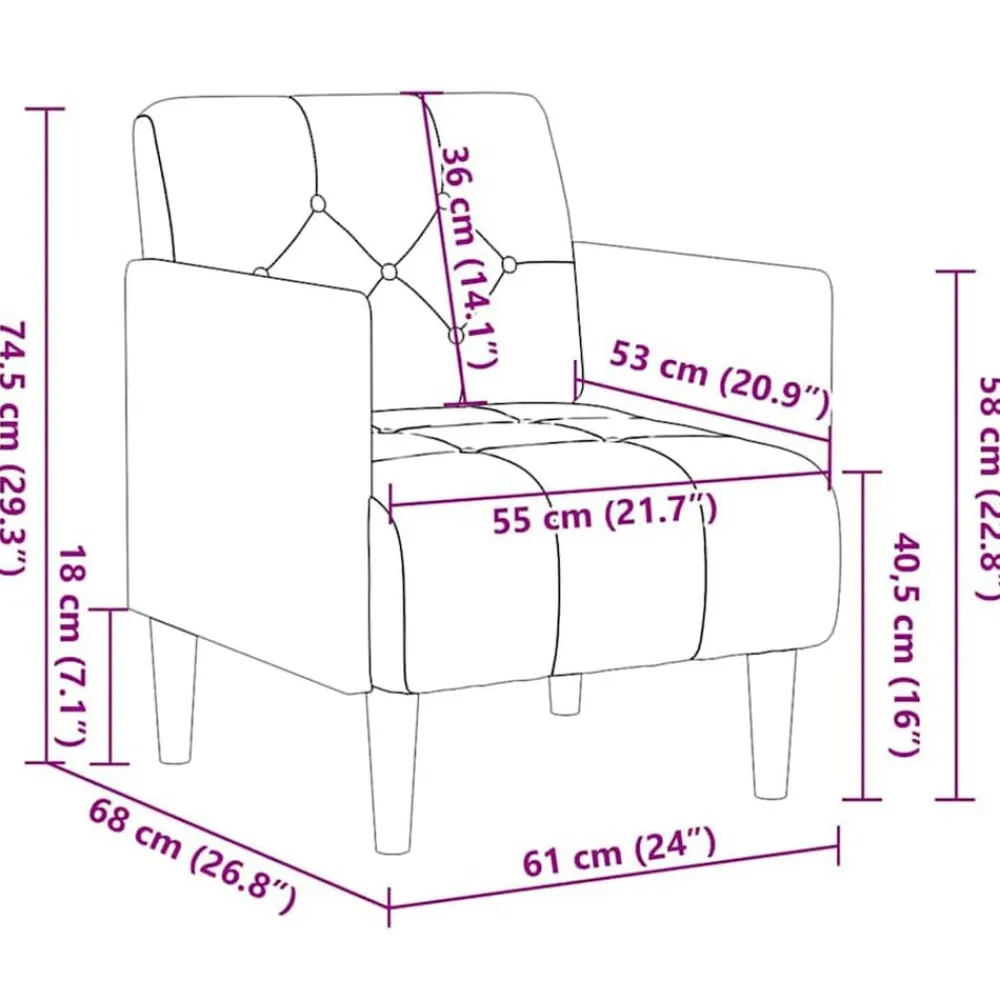 vidaXL Sillas-Sillón con reposabrazos Terciopelo 55 cm