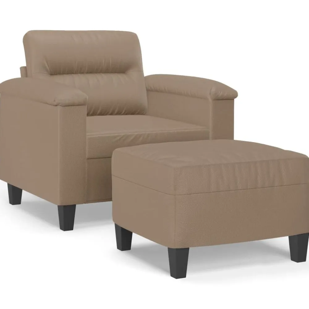 vidaXL Sillón con taburete cuero sintético color 60 cm Capuchino Discount
