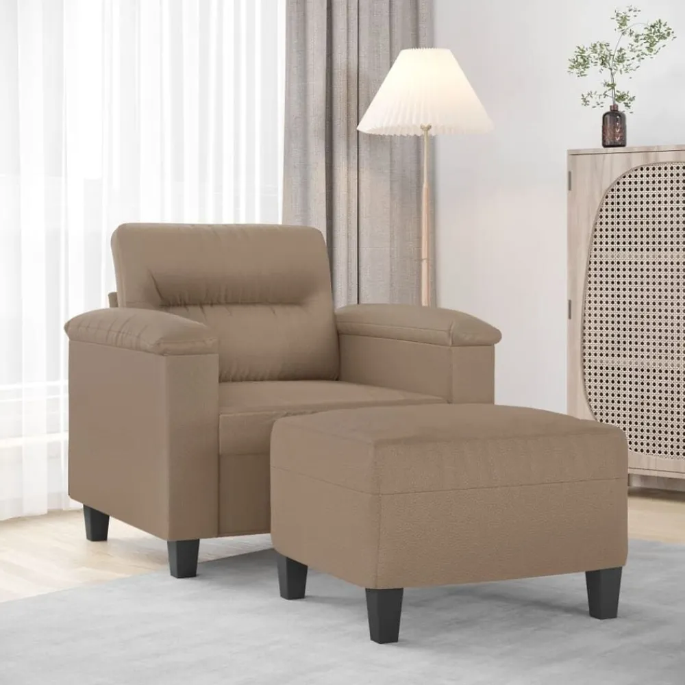 vidaXL Sillón con taburete cuero sintético color 60 cm Capuchino Discount
