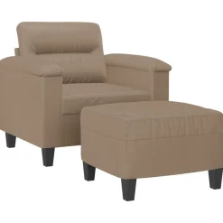 vidaXL Sillón con taburete cuero sintético color 60 cm Capuchino Discount