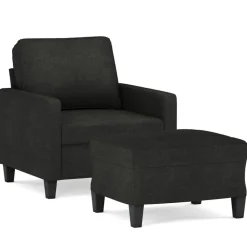 vidaXL Sillón con taburete tela 60 cm Negro Best