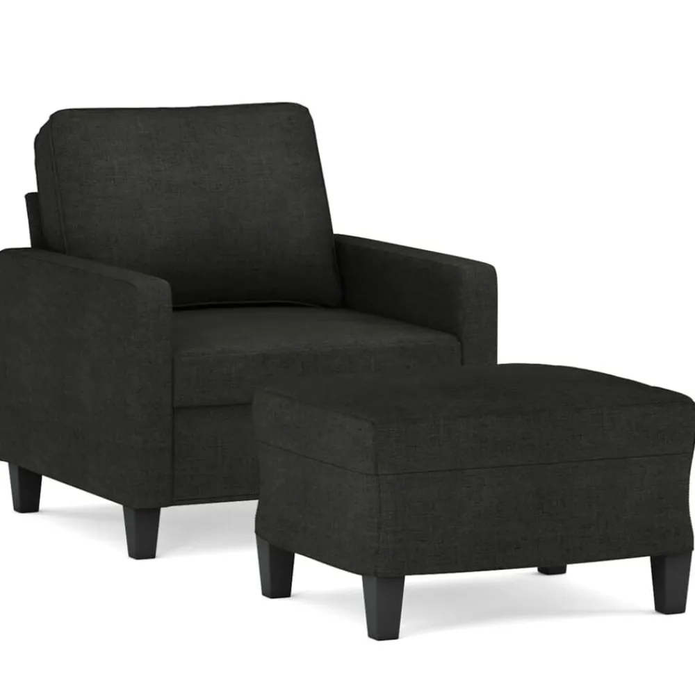 vidaXL Sillón con taburete tela 60 cm Negro Best