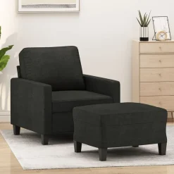 vidaXL Sillón con taburete tela 60 cm Negro Best