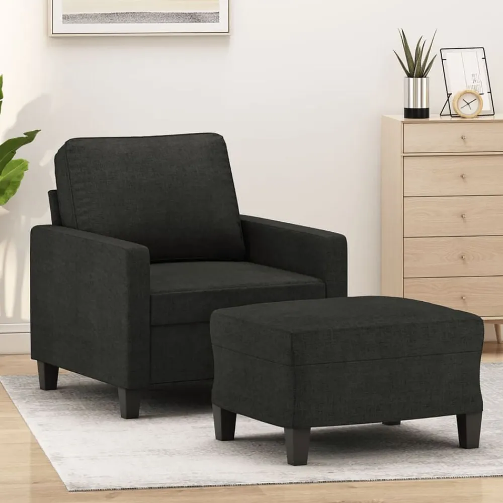 vidaXL Sillón con taburete tela 60 cm Negro Best