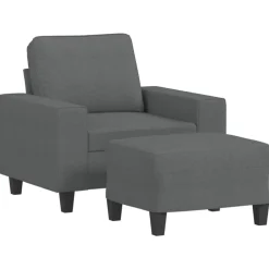 vidaXL Sillón con taburete tela 60 cm Gris oscuro New