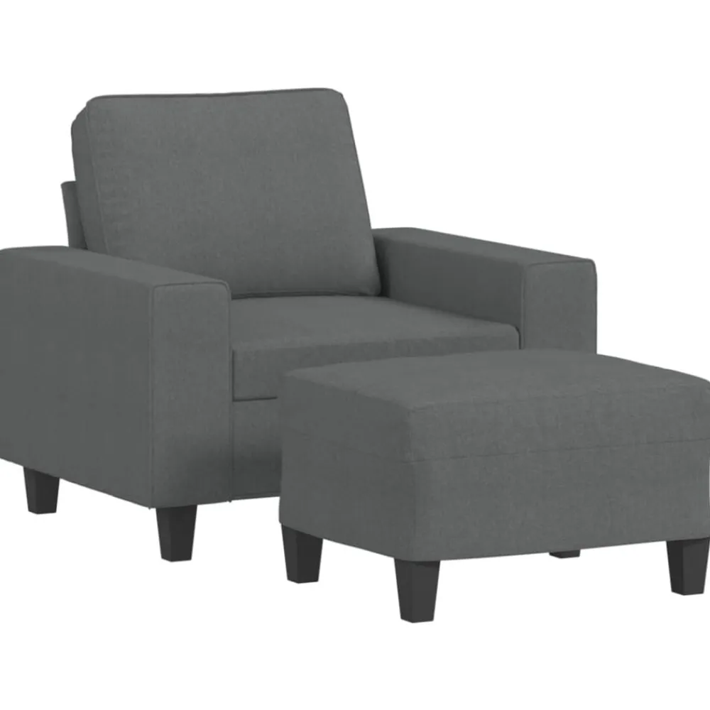 vidaXL Sillón con taburete tela 60 cm Gris oscuro New
