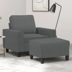 vidaXL Sillón con taburete tela 60 cm Gris oscuro New