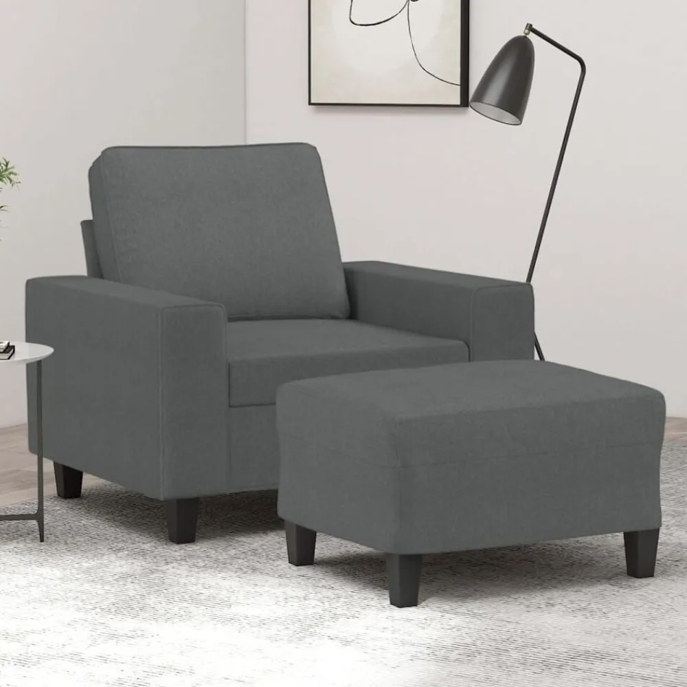 vidaXL Sillón con taburete tela 60 cm Gris oscuro New