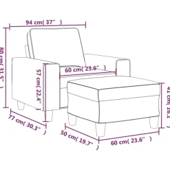 vidaXL Sillón con taburete tela 60 cm Gris oscuro New