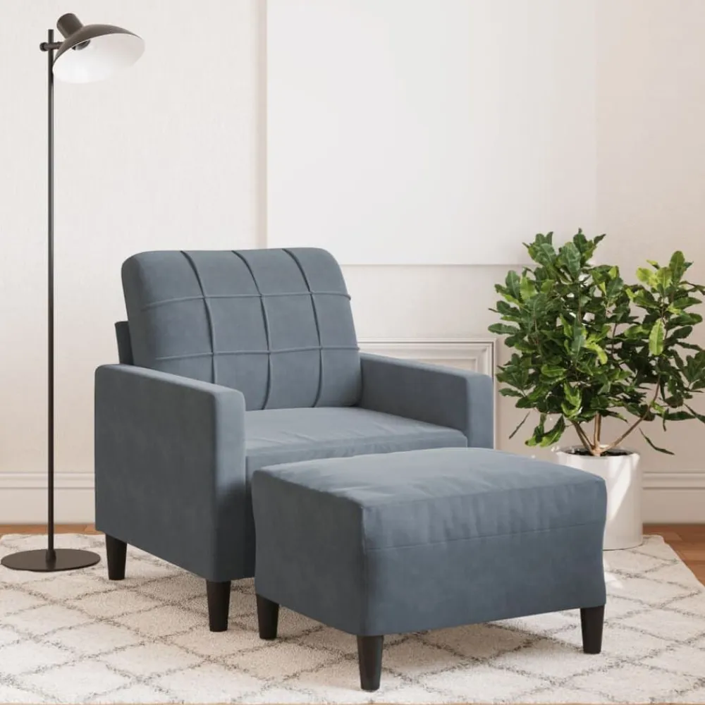 vidaXL Sillón con taburete terciopelo 60 cm Gris oscuro Best