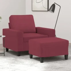 vidaXL Sofás-Sillón con taburete tela rojo tinto 60 cm