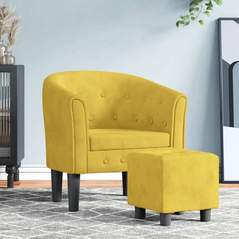 vidaXL Sillón con taburete terciopelo Amarillo
