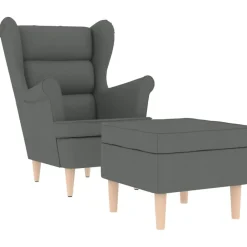 vidaXL Sillón con taburete reposapiés tela Gris oscuro Discount