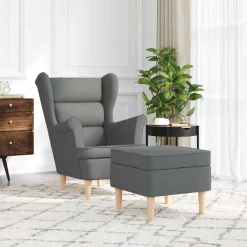 vidaXL Sillón con taburete reposapiés tela Gris oscuro Discount