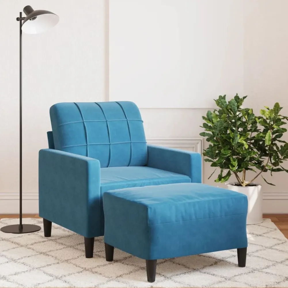 vidaXL Sillón con taburete terciopelo 60 cm Azul New