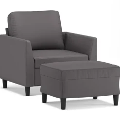 vidaXL Sofás-Sillón con taburete cuero sintético 60 cm