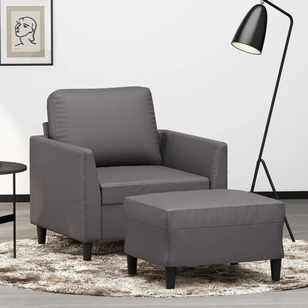 vidaXL Sofás-Sillón con taburete cuero sintético 60 cm