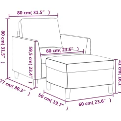 vidaXL Sofás-Sillón con taburete cuero sintético 60 cm