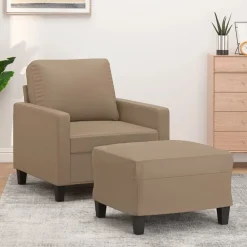 vidaXL Sillón con taburete cuero sintético color 60 cm Capuchino Sale