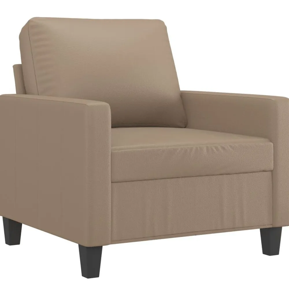vidaXL Sillón con taburete cuero sintético color 60 cm Capuchino Sale